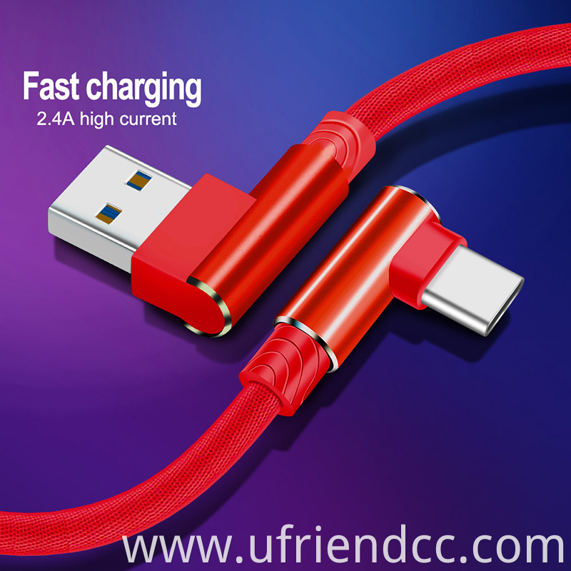 Hot Sale 2.4A Fast Charging Durable Braided 90 Degree Right Angle USB Data Cable